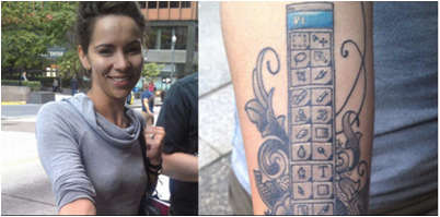 The Girl With The Photoshop Tattoo. This girl is a computer based design expert and after Adobe Photoshop for a significant period of her life thought the tattoo appropriate. 