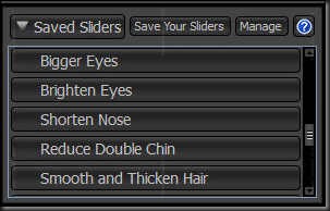 For common tasks (whiten teeth, bigger eyes etc) there are some easy presets if you find the sliders too intimidating. You can also save your own settings to speed up workflow.