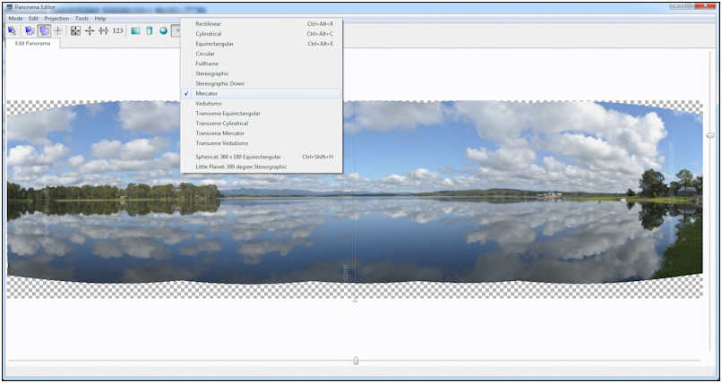 Then chose Mercator has your Projection Setting (I’ve found that for most horizontal panoramas that this projection setting will give you the most accurate view of what you photographed. 
