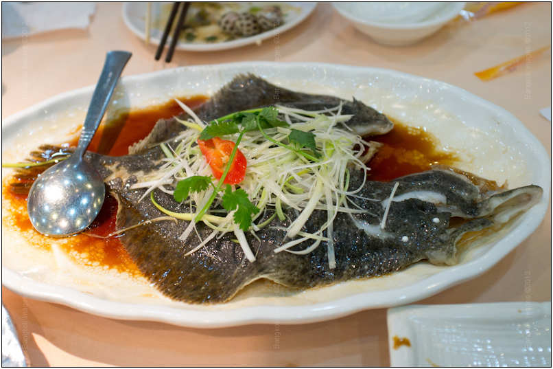 What would seafood be without a fish dish? This was some type of flounder. As is tradition in southern China they brought the fish by your table BEFORE it was cooked to make sure it was to your liking.