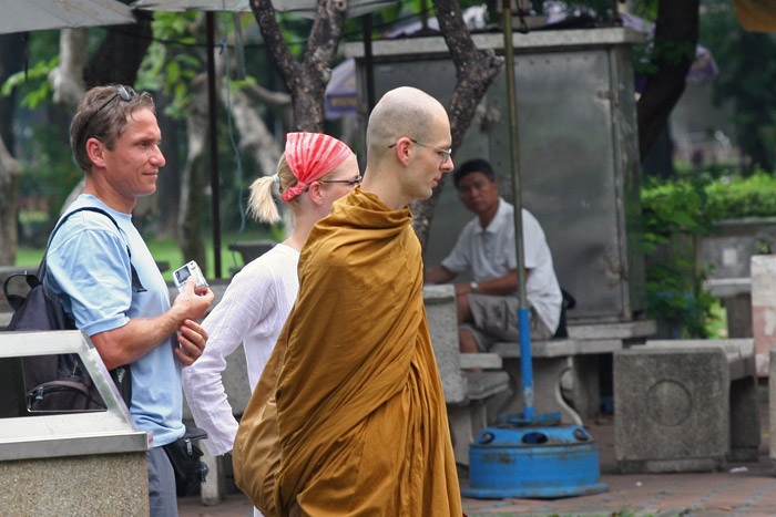 Not that uncommon a sight in Thailand, a farang monk. I wonder if he gets the same level of respect from the locals as a Thai monk does?