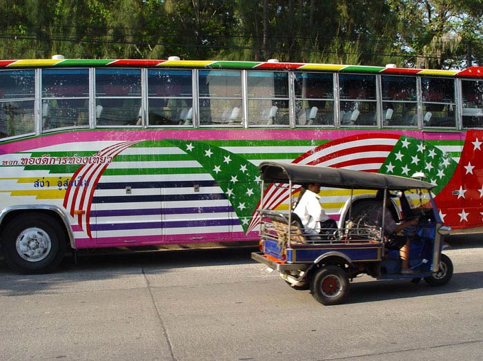 Don't you just love the way they paint buses in Thailand?! The psychedelically coloured buses usually belong to companies and are not actually public transport for anyone to hop on.