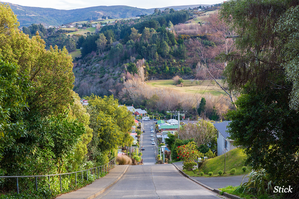At the top of Baldwin Street, the world’s steepest street. 