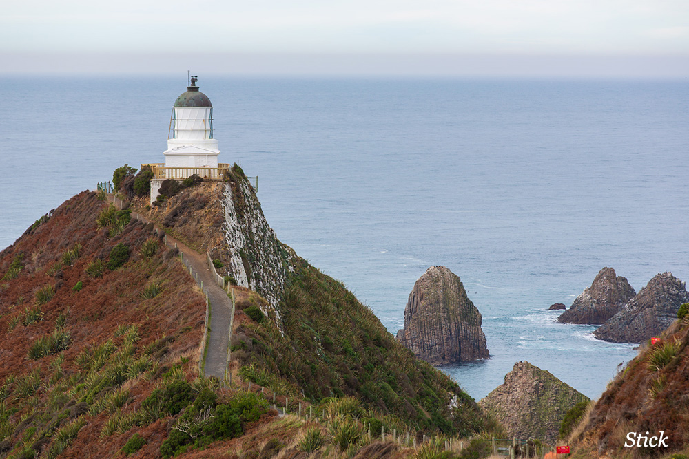 The lighthouse at Nugget Point, not infrequently the coldest place (during daylight hours) in New Zealand. 