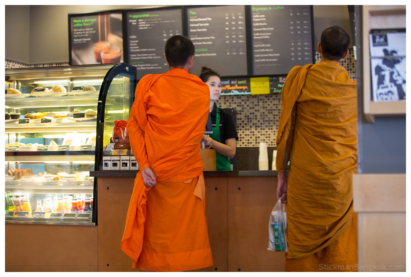 Thailand monks at Starbucks